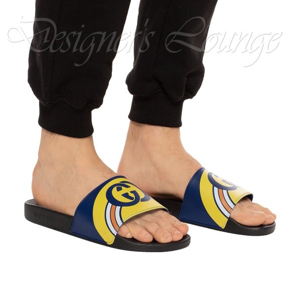 SOLD! NEW GUCCI Interlocking GG Logo Rainbow Slides 9 G / US 9.5 Flip Flops - Picture 2 of 13